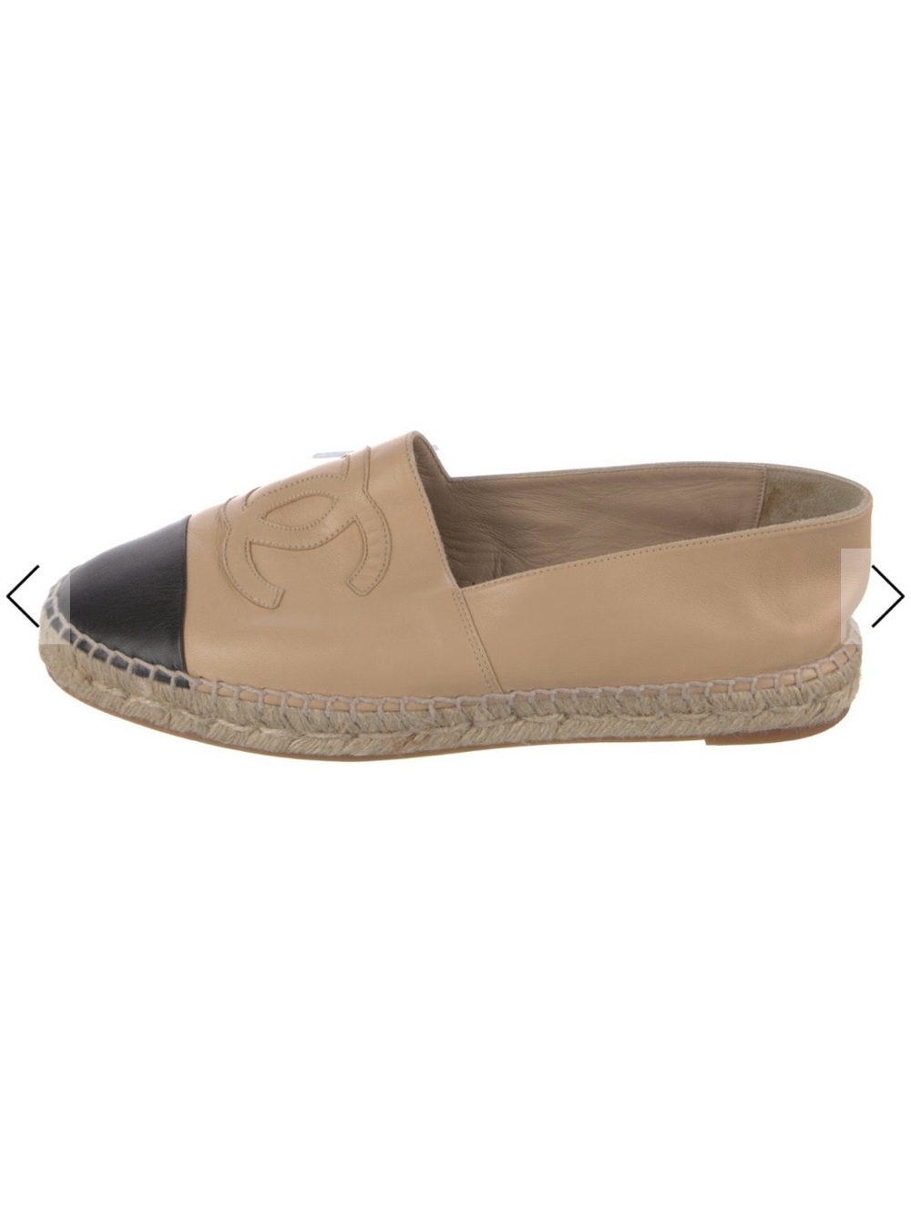 Authentic New CHANEL Beige Leather Espadrilles with Black Cap Toe